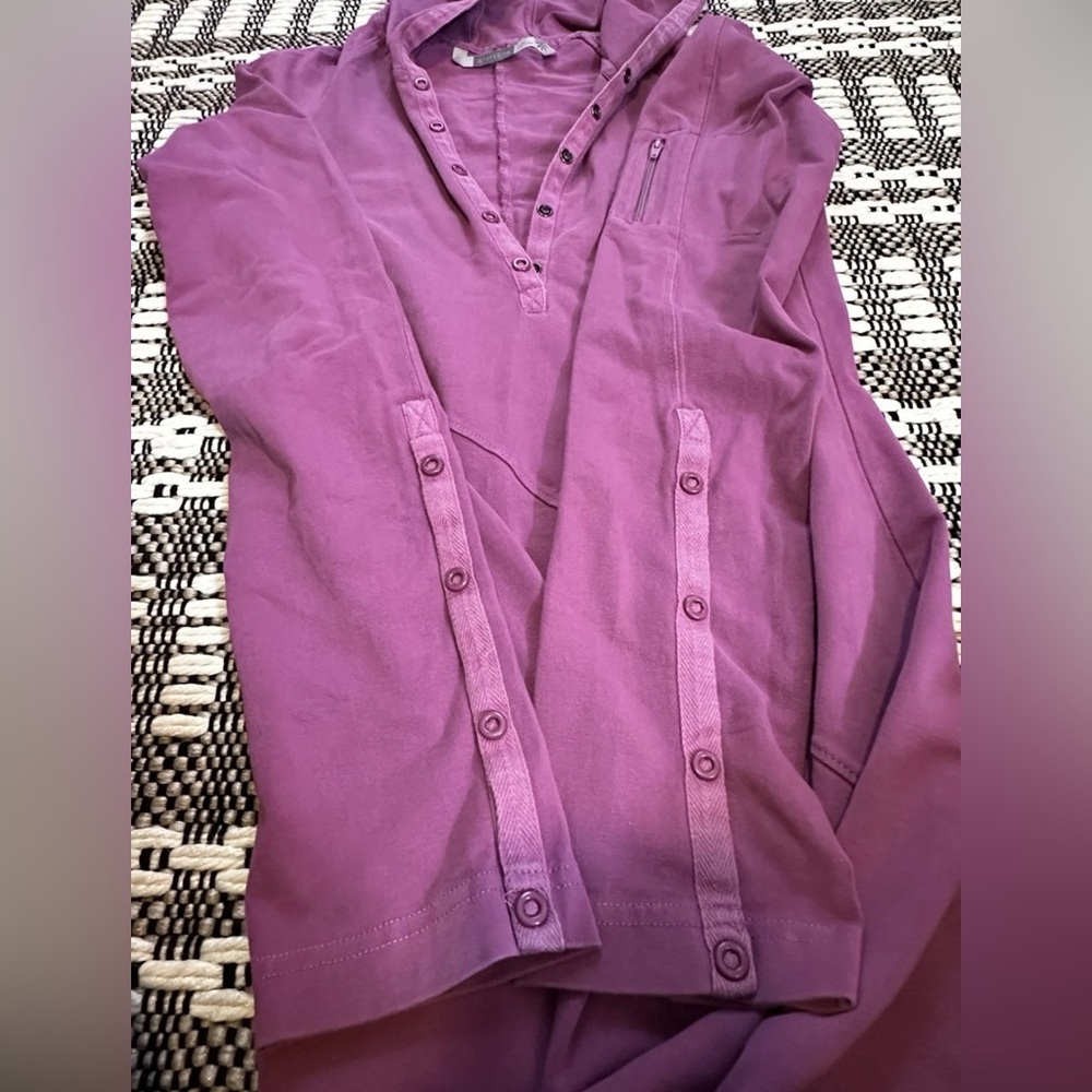 Athleta Women’s Organic Cotton Long Dress Henley Medium Tall Purple Plum Hood - Picture 7 of 11